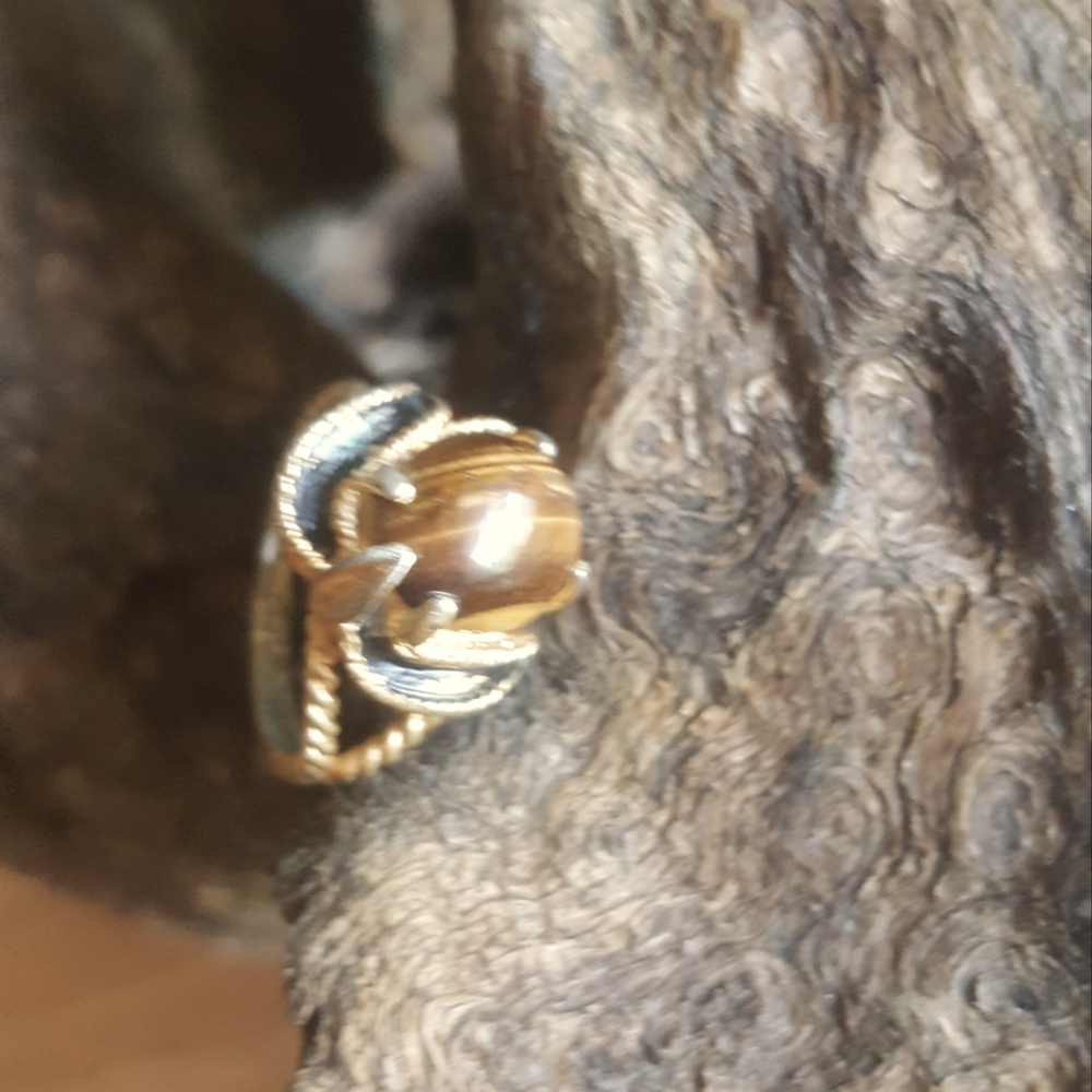 Vintage SMALL 18KT HGE Gold Plate TIGER'S EYE * ESPO ELEGANT RING *